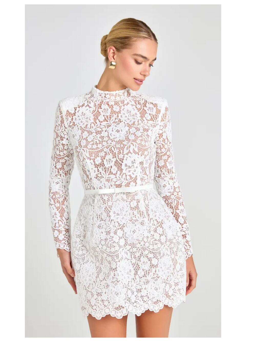 NADINE MERABI Sophie Long Sleeve Lace Overlay Cocktail Minidress Size US/14